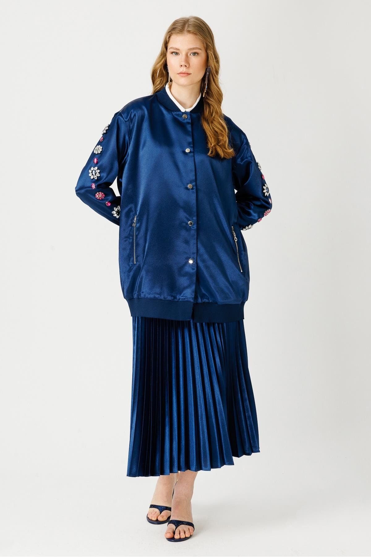 Taş İşlemeli Bomber Ceket LACİVERT Taş İşlemeli Bomber Ceket LACİVERT