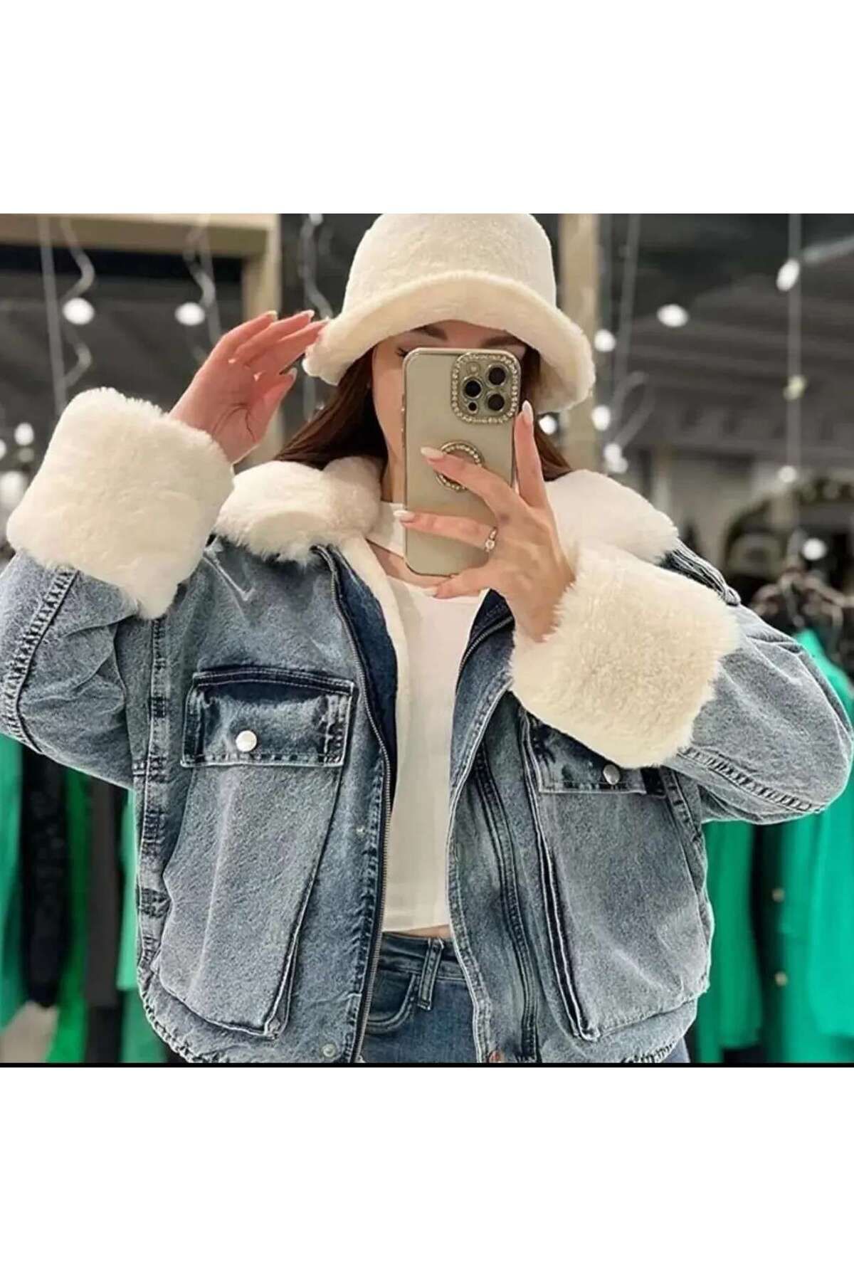 Oversize Peluş Kot Ceket