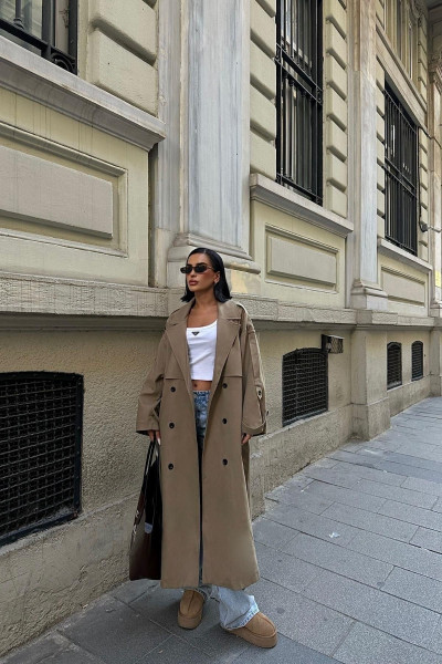Oversize Premium Uzun Camel Kadın Trençkot Oversize Premium Uzun Camel Kadın Trençkot