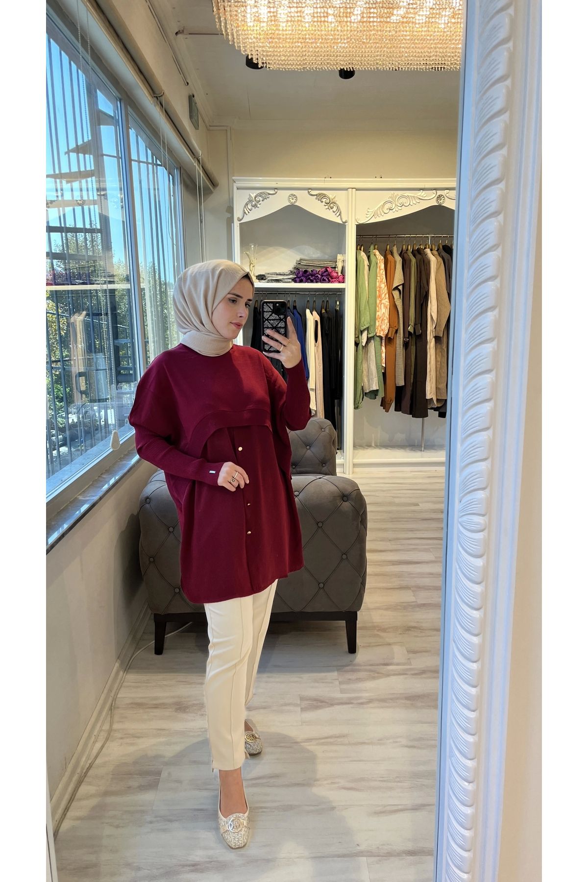 6883 Kumaş/triko Bordo Tunik