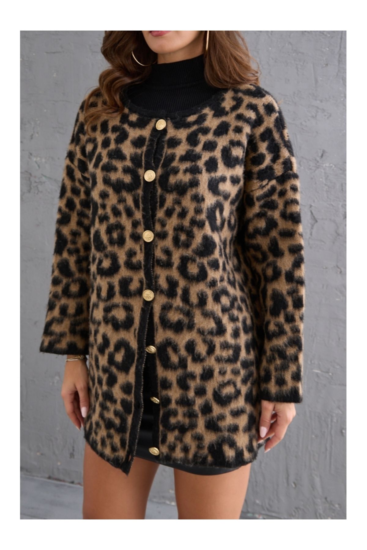 Leopar Yün Efekt Hırka Leopar Yün Efekt Hırka