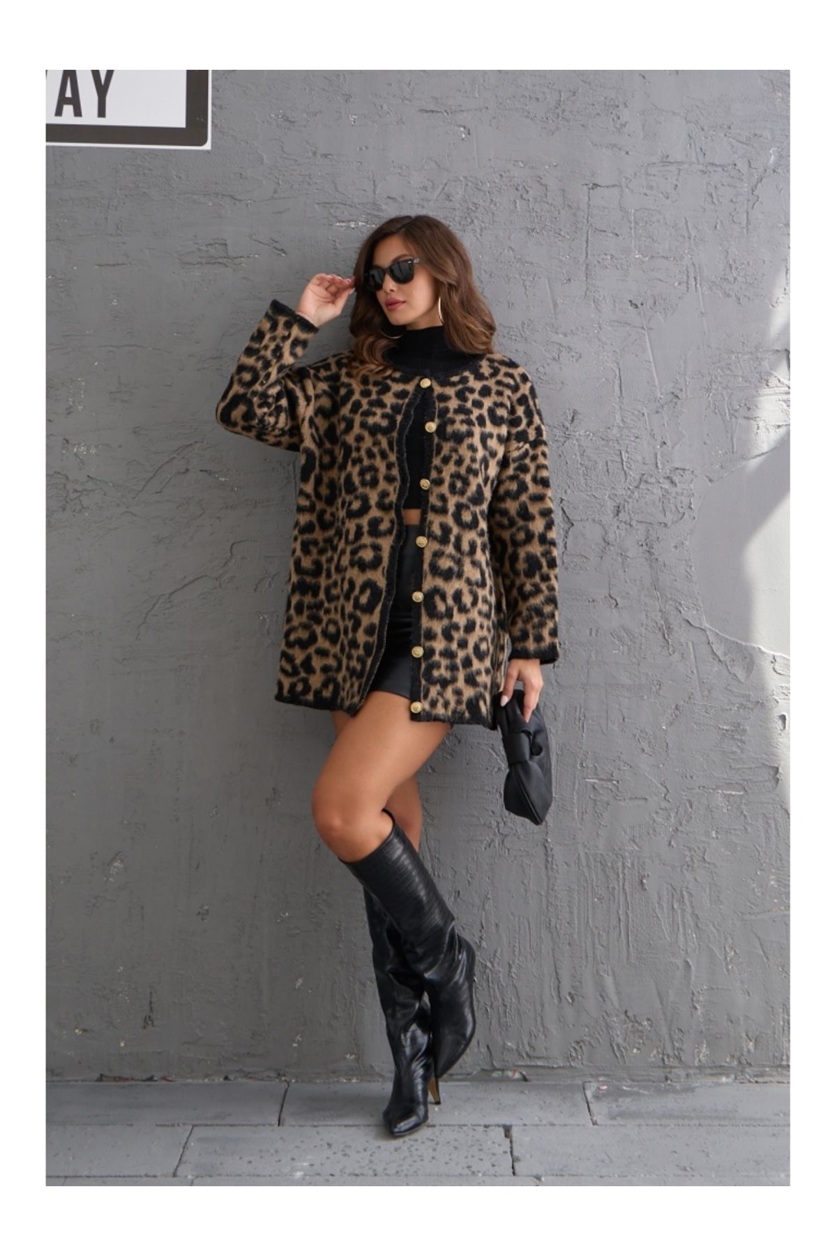 Leopar Yün Efekt Hırka Leopar Yün Efekt Hırka