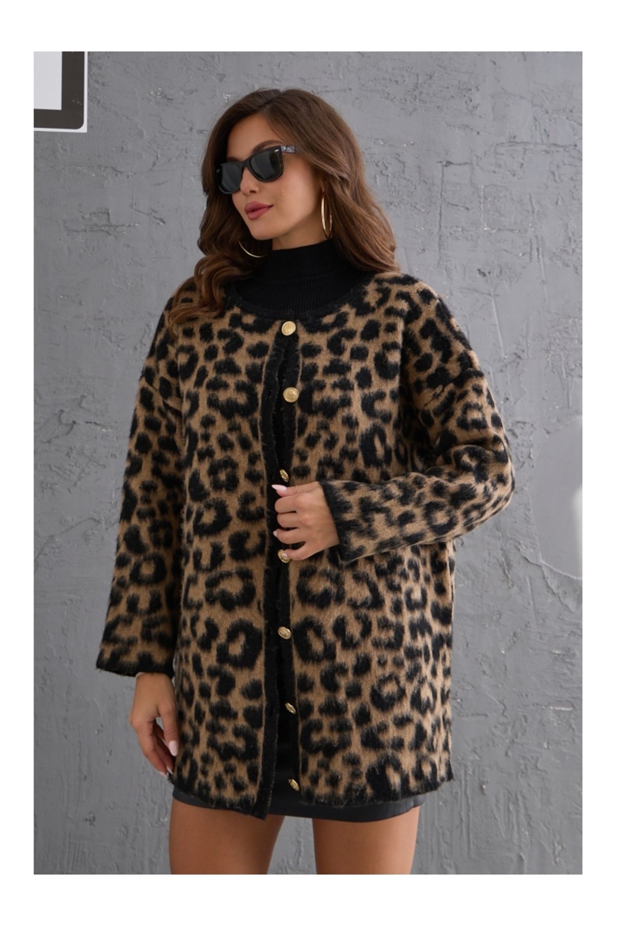 Leopar Yün Efekt Hırka Leopar Yün Efekt Hırka