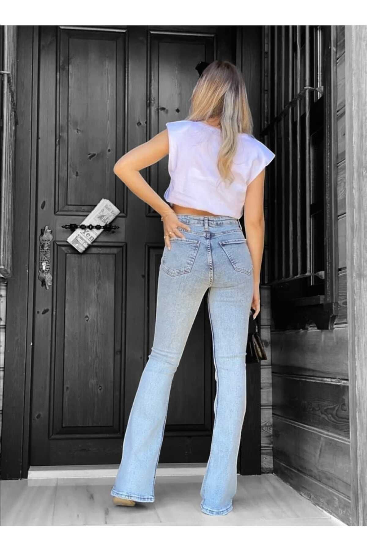 Zar Ispanyol Yüksek Bel Solmaz Mavi Kar Yıkama Kot Pantolon Toparlayıcı Jean Zar Ispanyol Yüksek Bel Solmaz Mavi Kar Yıkama Kot Pantolon Toparlayıcı Jean