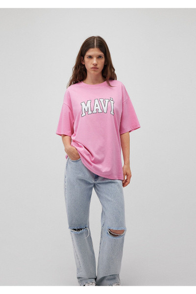 Logo Baskılı Pembe Tişört Oversize / Geniş Kesim 1600843-71032 Logo Baskılı Pembe Tişört Oversize / Geniş Kesim 1600843-71032
