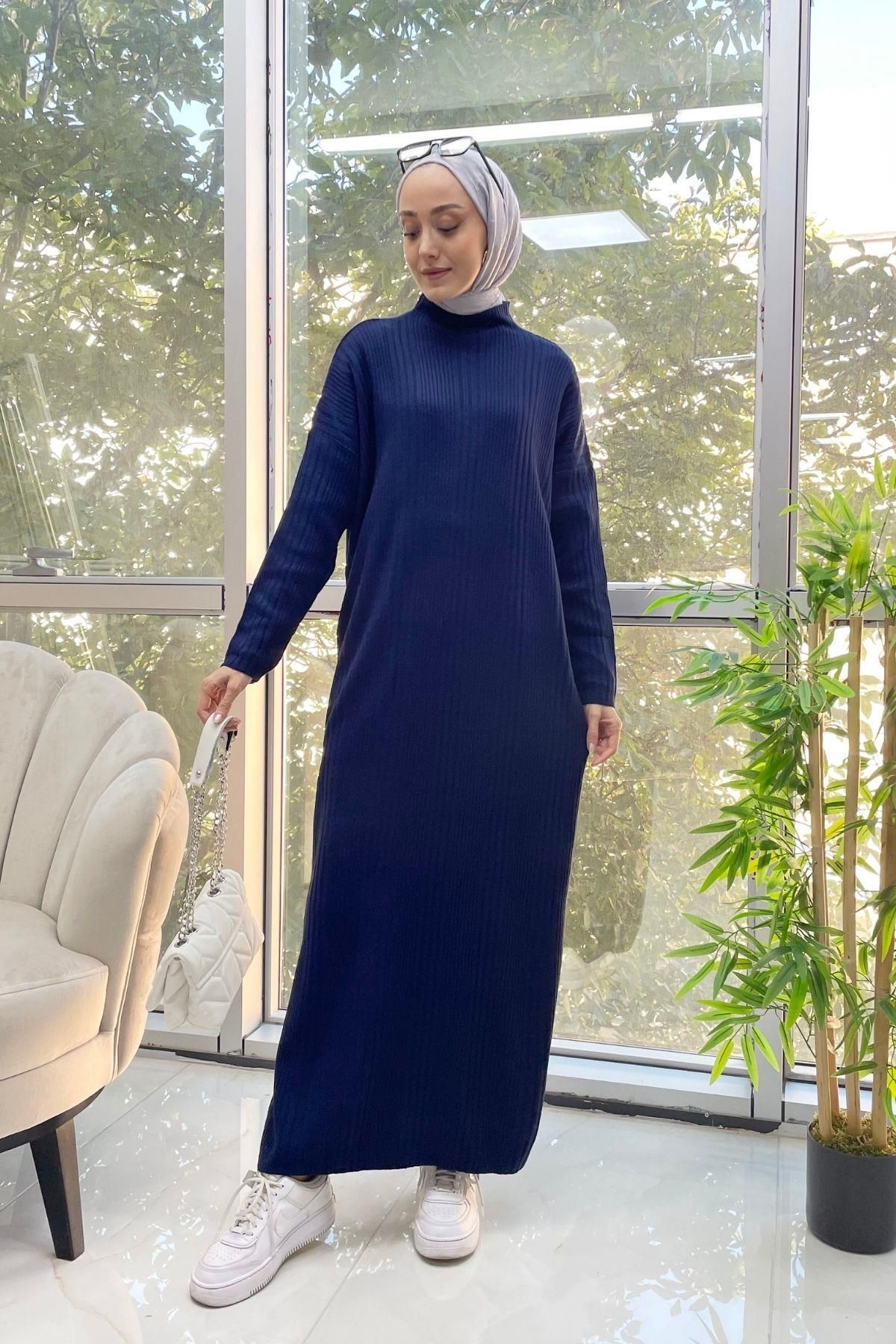 Yarım Balıkçı Lacivert Triko Elbise Yarım Balıkçı Lacivert Triko Elbise