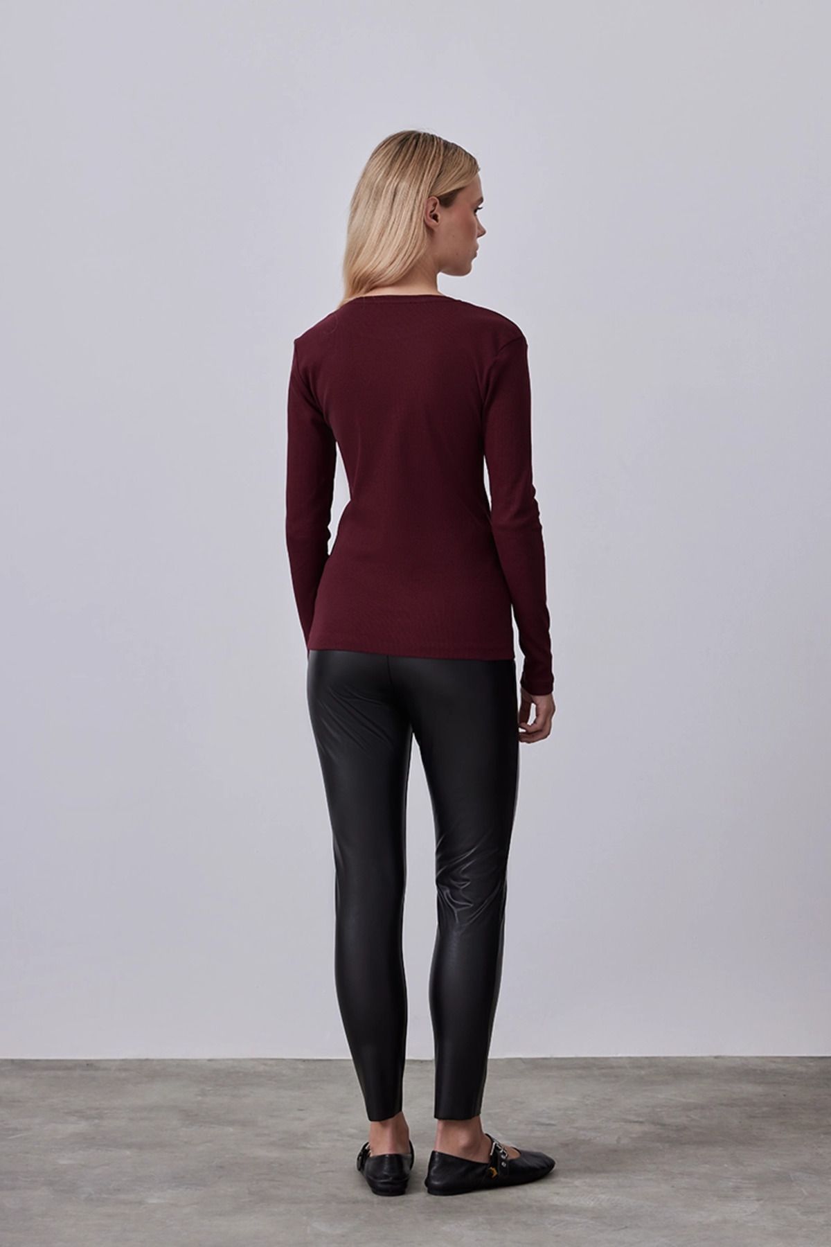 Uzun Kollu Basic Pamuk Tshirt - Bordo Uzun Kollu Basic Pamuk Tshirt - Bordo
