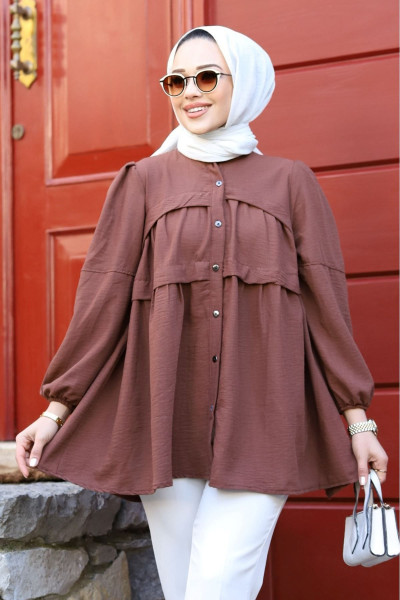 Önü Fırfır Detaylı Tesettür Tunik Önü Fırfır Detaylı Tesettür Tunik