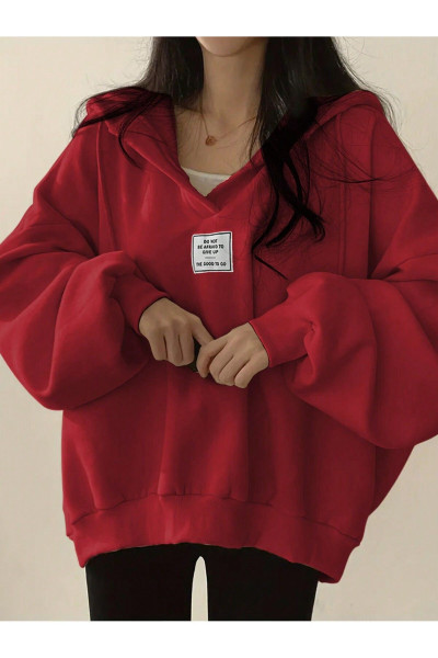 Unisex V-Yaka Kapüşonlu Basic Oversize Swetshirt Unisex V-Yaka Kapüşonlu Basic Oversize Swetshirt