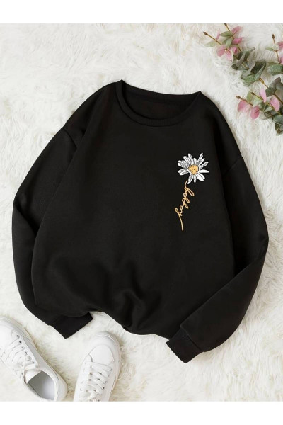Kadın papatya baskılı Sweatshirt Kadın papatya baskılı Sweatshirt