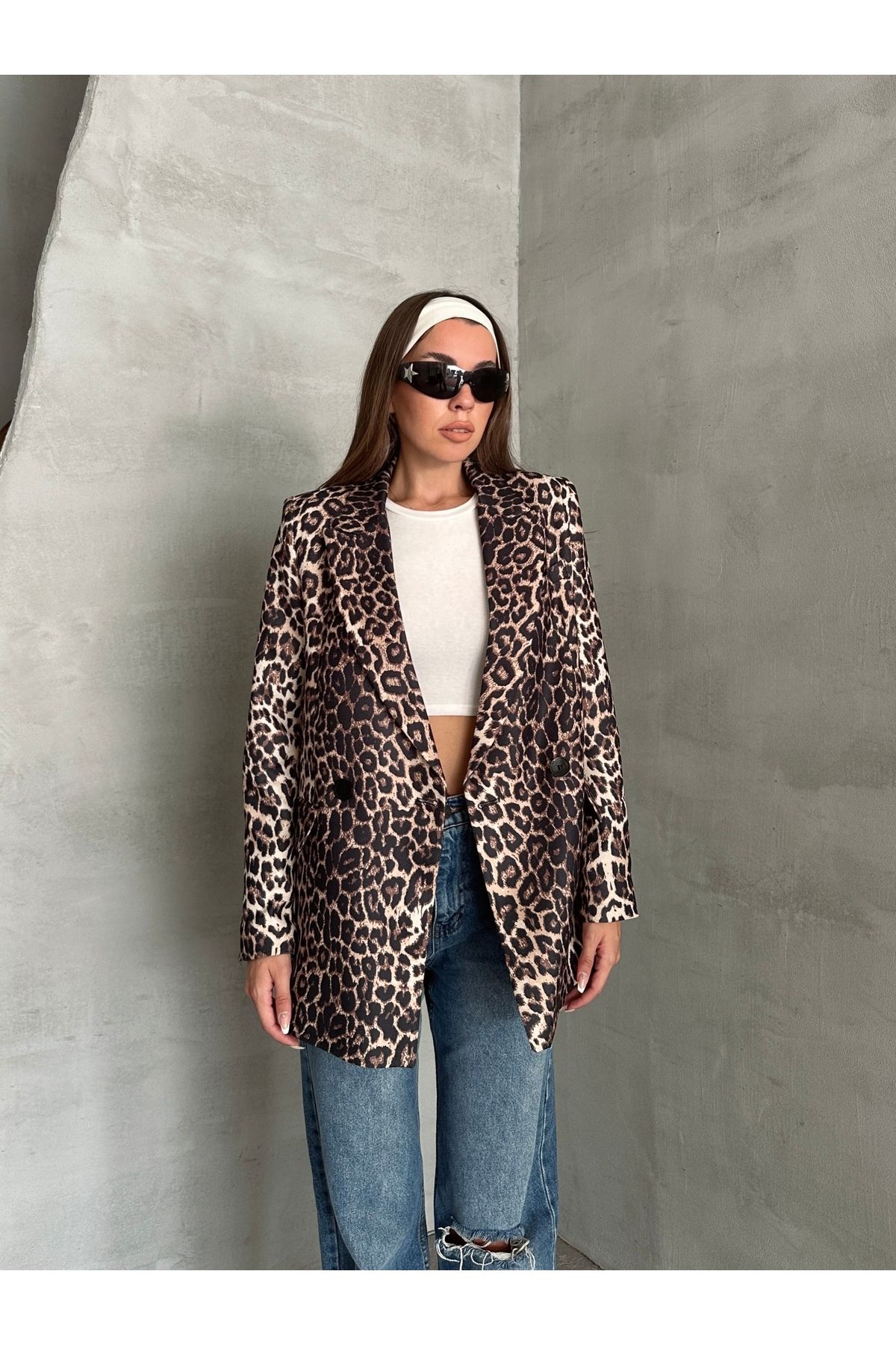 Leopar Desenli Kadın Blazer Ceket Leopar Desenli Kadın Blazer Ceket