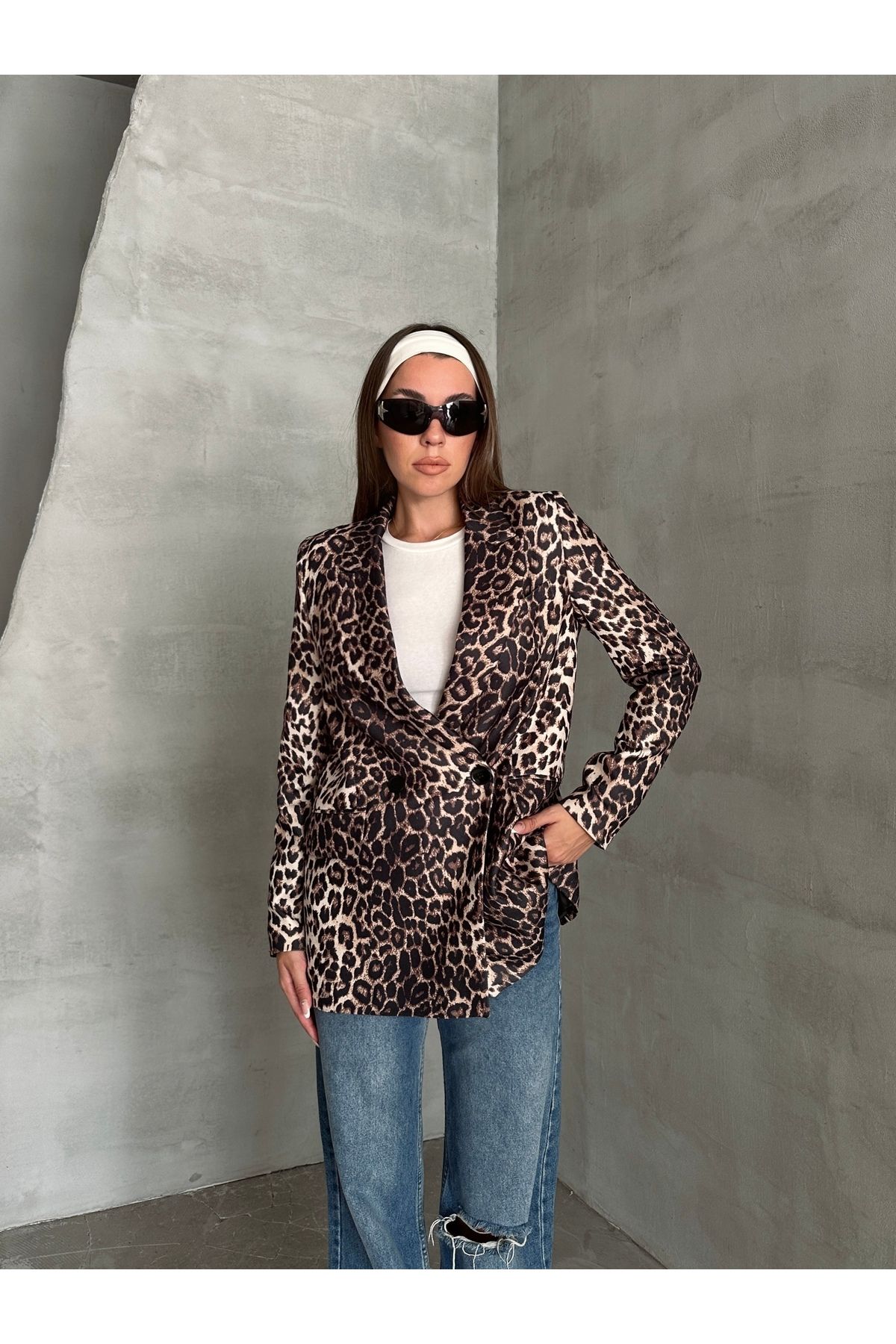 Leopar Desenli Kadın Blazer Ceket Leopar Desenli Kadın Blazer Ceket