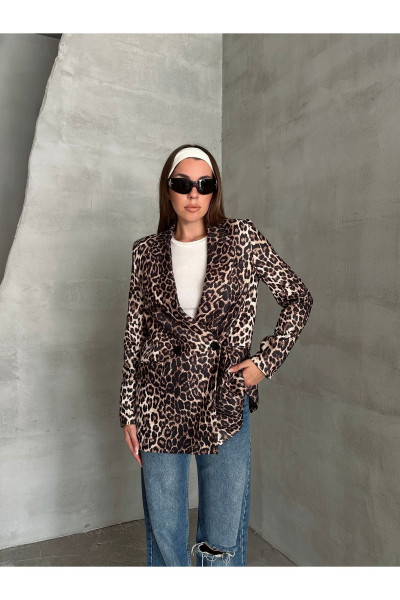 Leopar Desenli Kadın Blazer Ceket Leopar Desenli Kadın Blazer Ceket