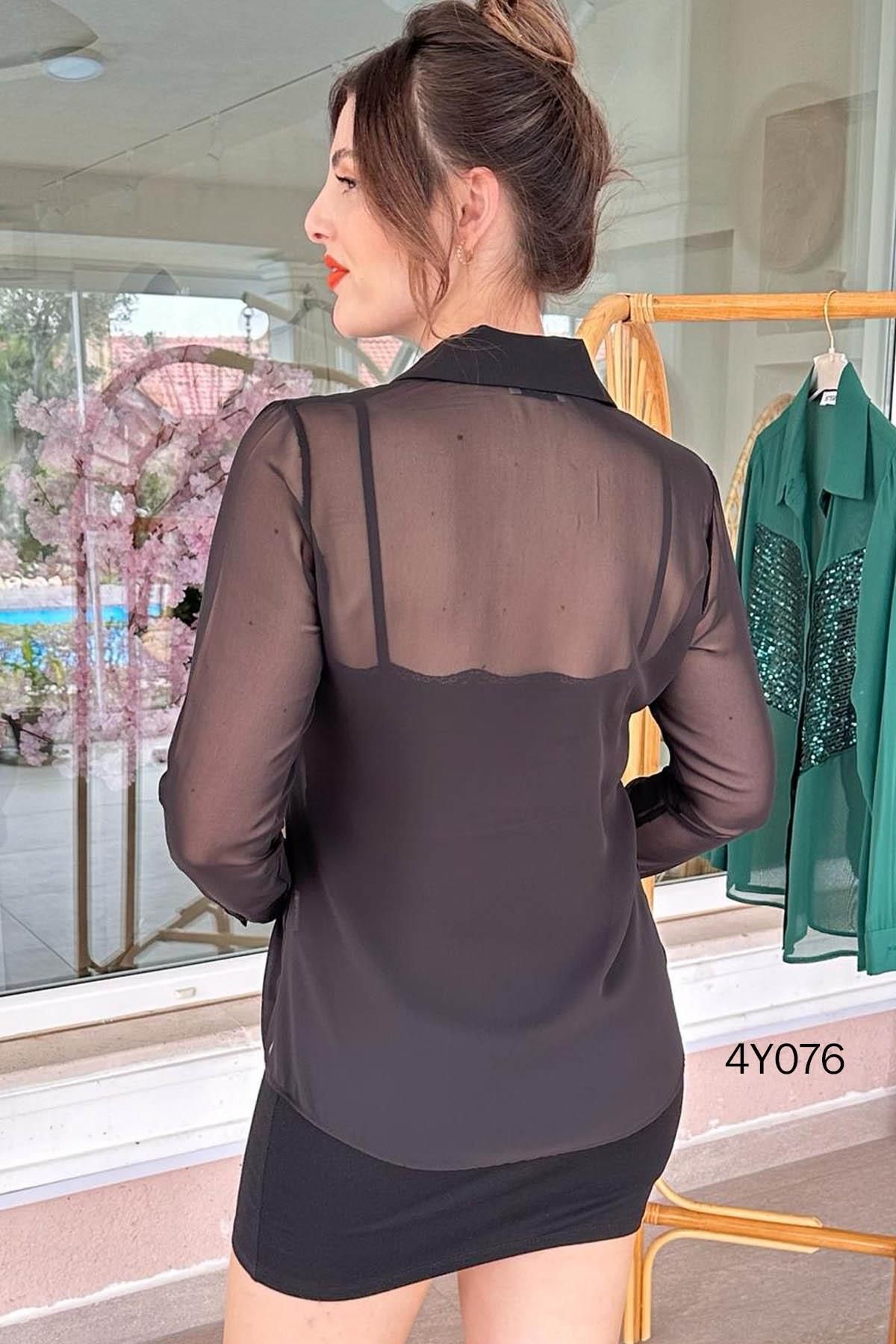 Multi Şifon Pul Payet Gömlek 4Y076 Multi Şifon Pul Payet Gömlek 4Y076