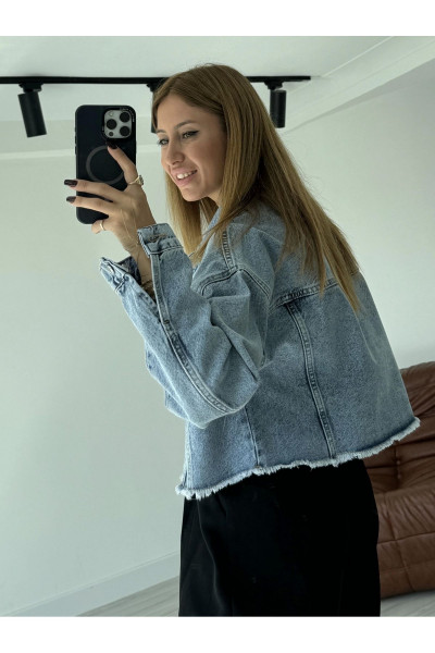 Mavi Püsküllü Çift Cep Denim Ceket Mavi Püsküllü Çift Cep Denim Ceket