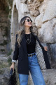 Siyah Leopar Astarlı Şal Yaka Blazer Siyah Leopar Astarlı Şal Yaka Blazer