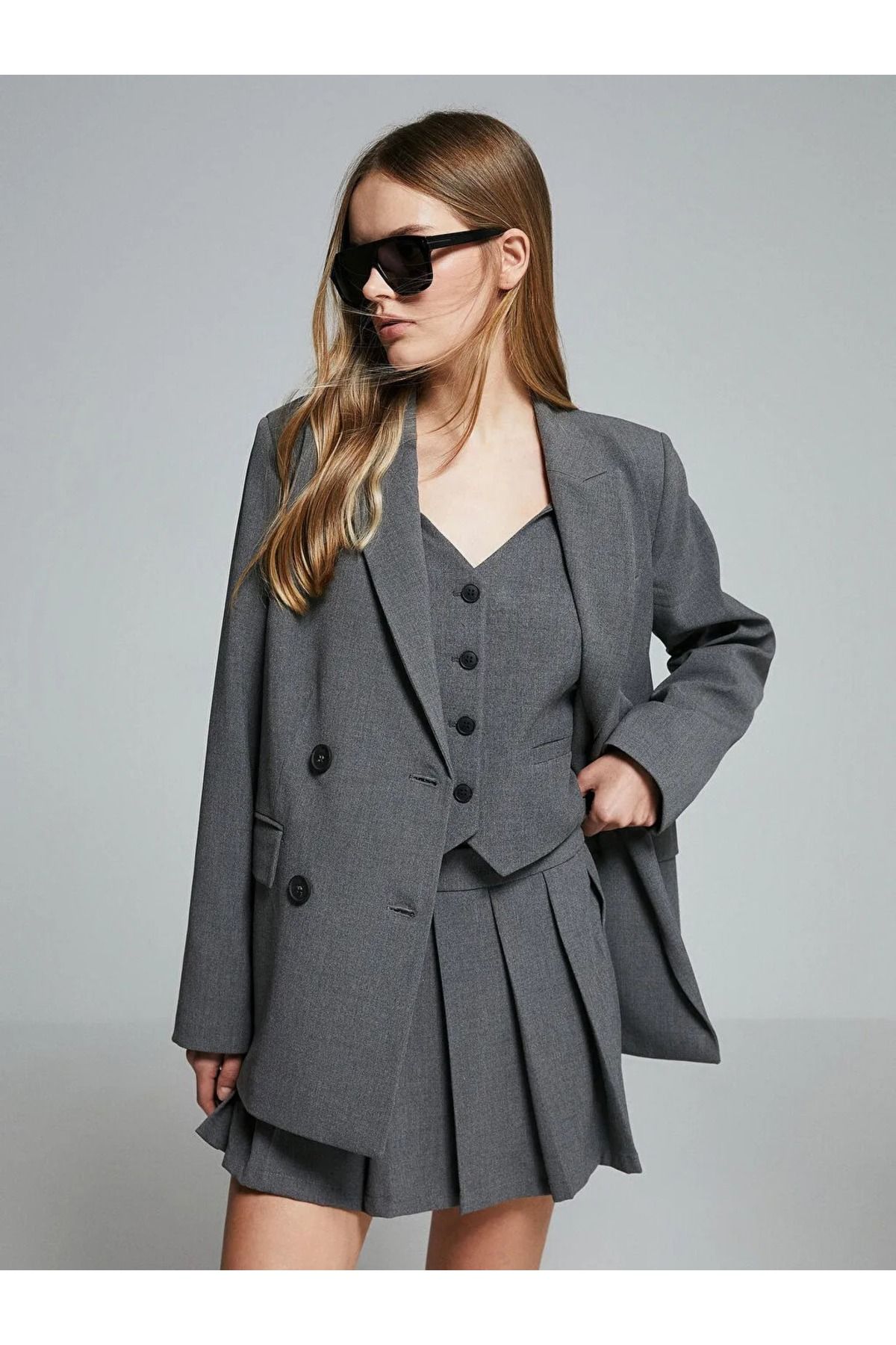 LCW Vision Grey Mel - Lacivert Kadın Blazer Ceket LCW Vision Grey Mel - Lacivert Kadın Blazer Ceket