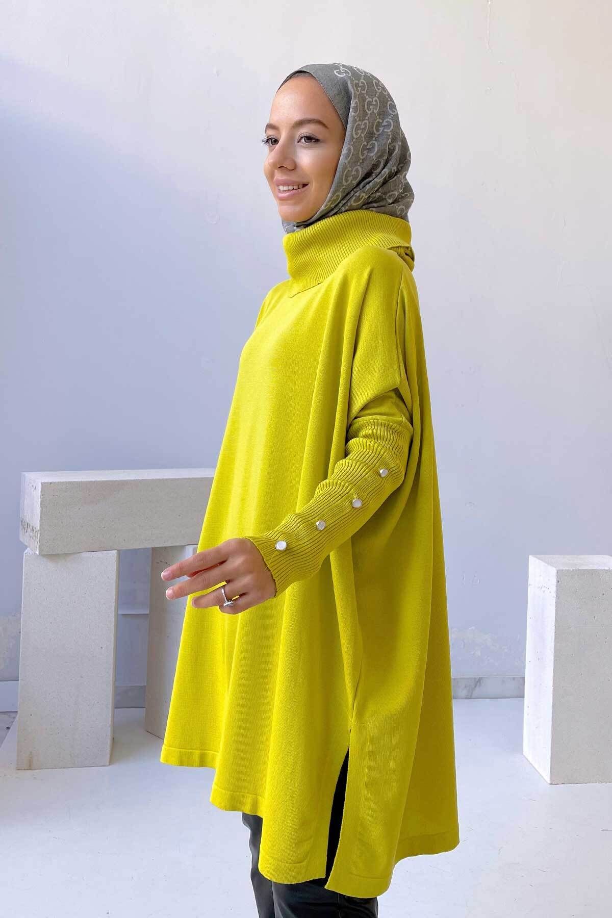 Oversize Merserize Tesettür Tunik - Yağ Yeşili Oversize Merserize Tesettür Tunik - Yağ Yeşili