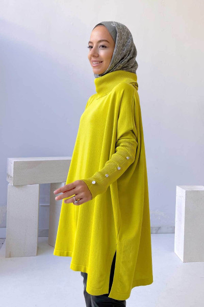Oversize Merserize Tesettür Tunik - Yağ Yeşili Oversize Merserize Tesettür Tunik - Yağ Yeşili