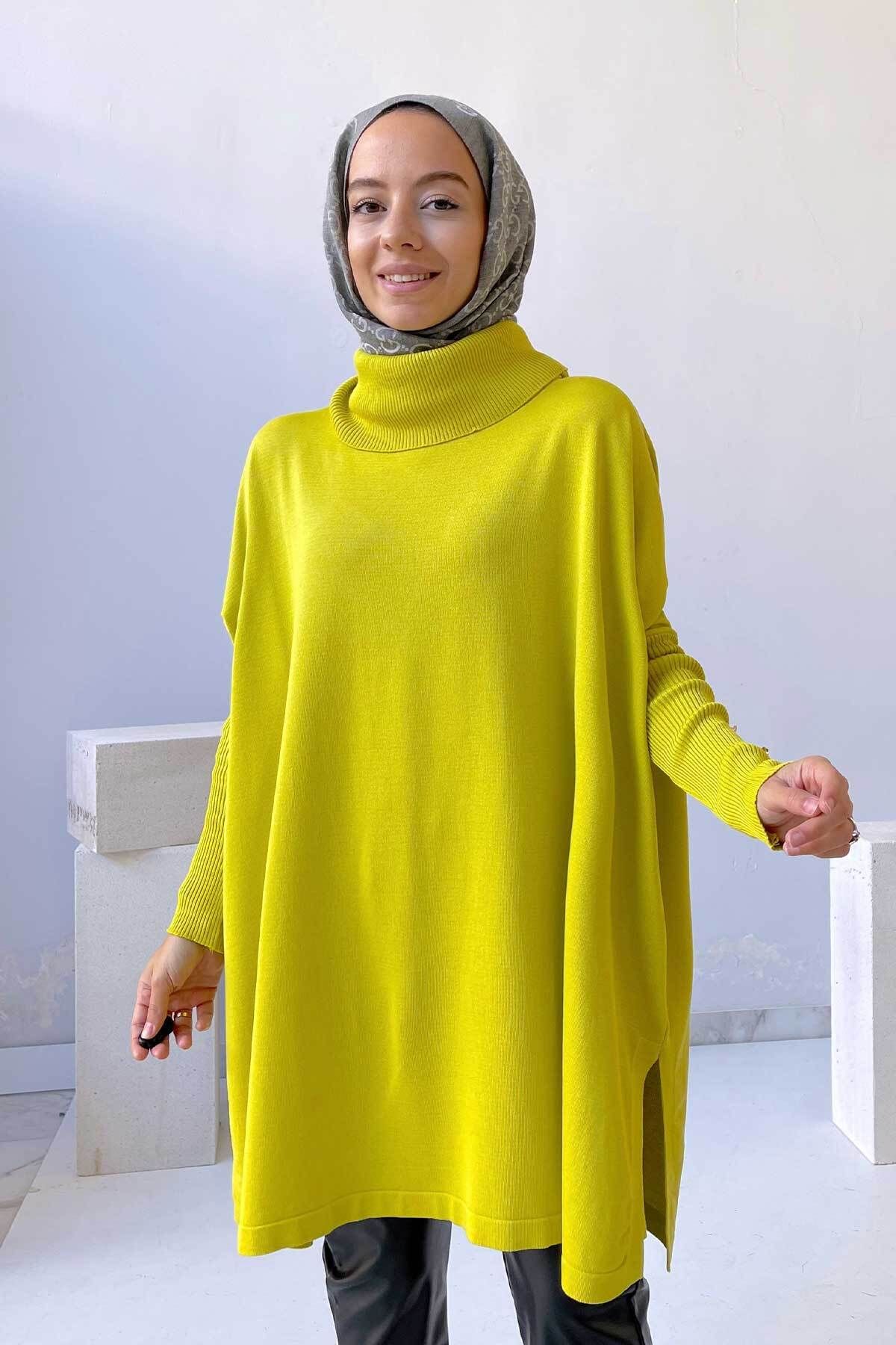 Oversize Merserize Tesettür Tunik - Yağ Yeşili Oversize Merserize Tesettür Tunik - Yağ Yeşili