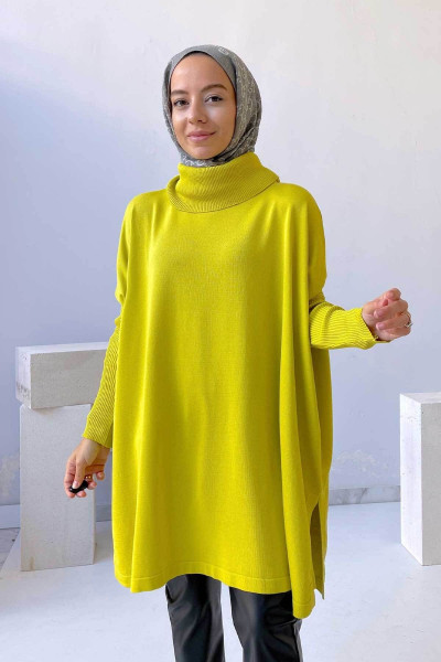 Oversize Merserize Tesettür Tunik - Yağ Yeşili Oversize Merserize Tesettür Tunik - Yağ Yeşili