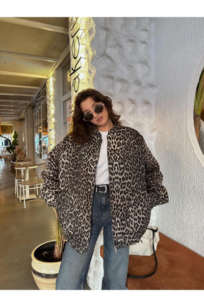 Kristen Leopar Desen Bomber Ceket Kristen Leopar Desen Bomber Ceket