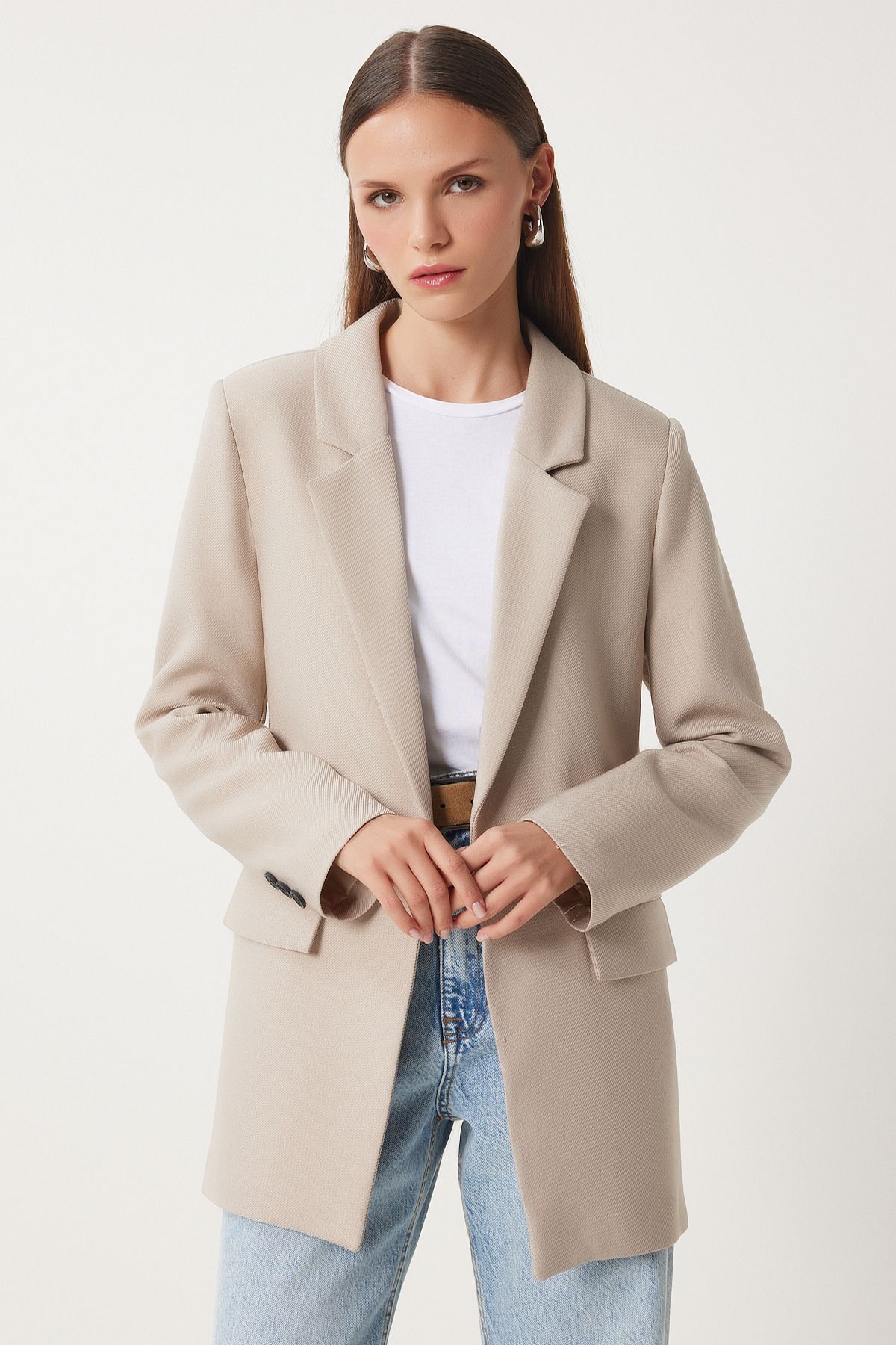 Vatkalı Dokuma Blazer Ceket BEJ LHL0002 Vatkalı Dokuma Blazer Ceket BEJ LHL0002