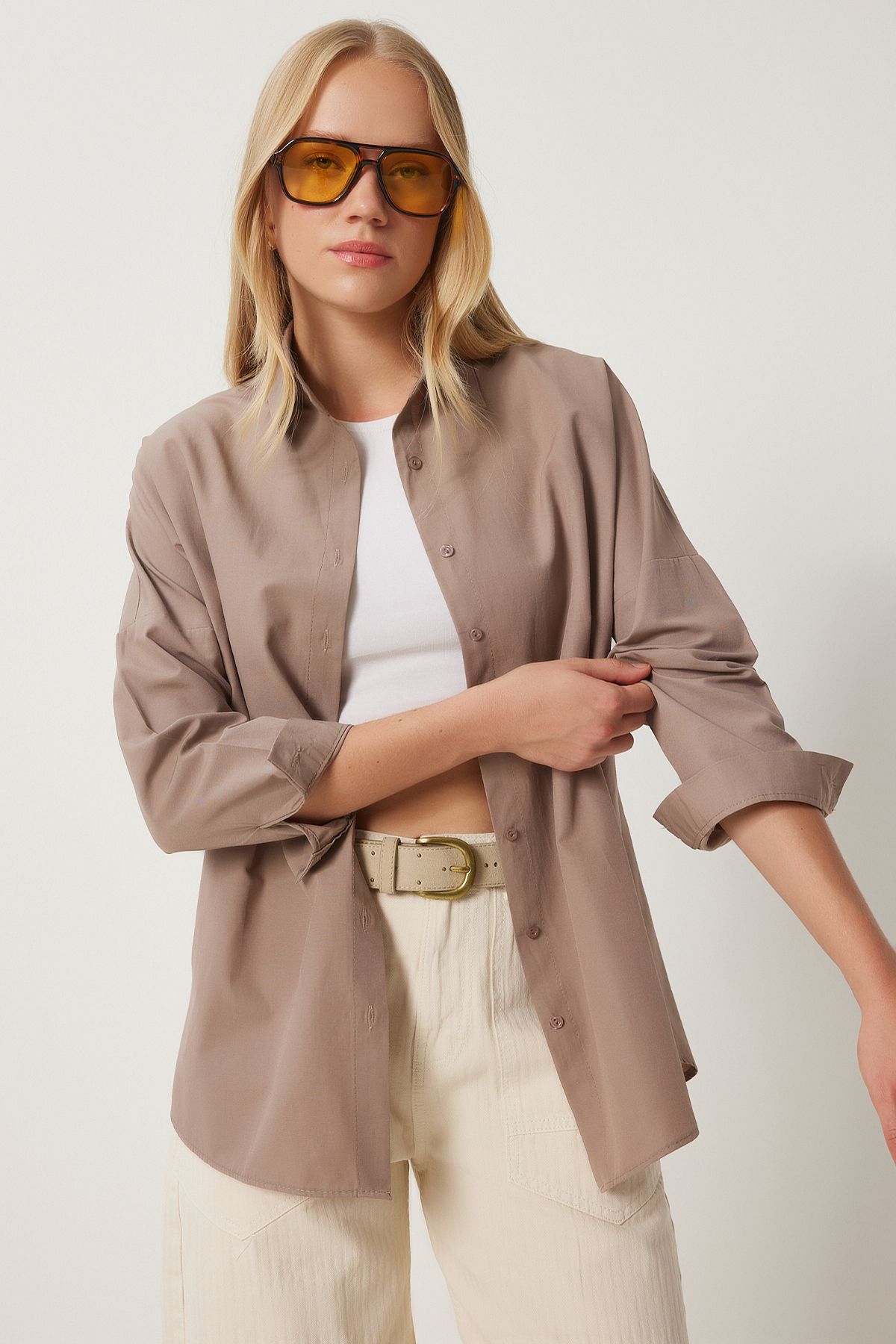 Kadın Vizon Oversize Uzun Basic Gömlek DD00842 Kadın Vizon Oversize Uzun Basic Gömlek DD00842