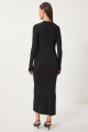 Kadın Siyah Şık Düğmeli Fitilli Triko Elbise FN03379 Kadın Siyah Şık Düğmeli Fitilli Triko Elbise FN03379
