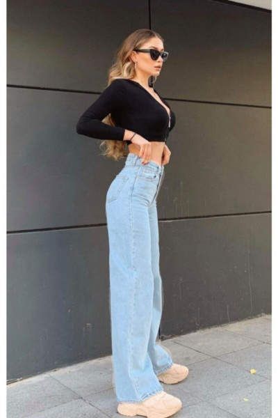 Lusia Mavi Power Likralı Süper Yüksek Bel Salaş Jeans Palazzo Pantolon Lusia Mavi Power Likralı Süper Yüksek Bel Salaş Jeans Palazzo Pantolon