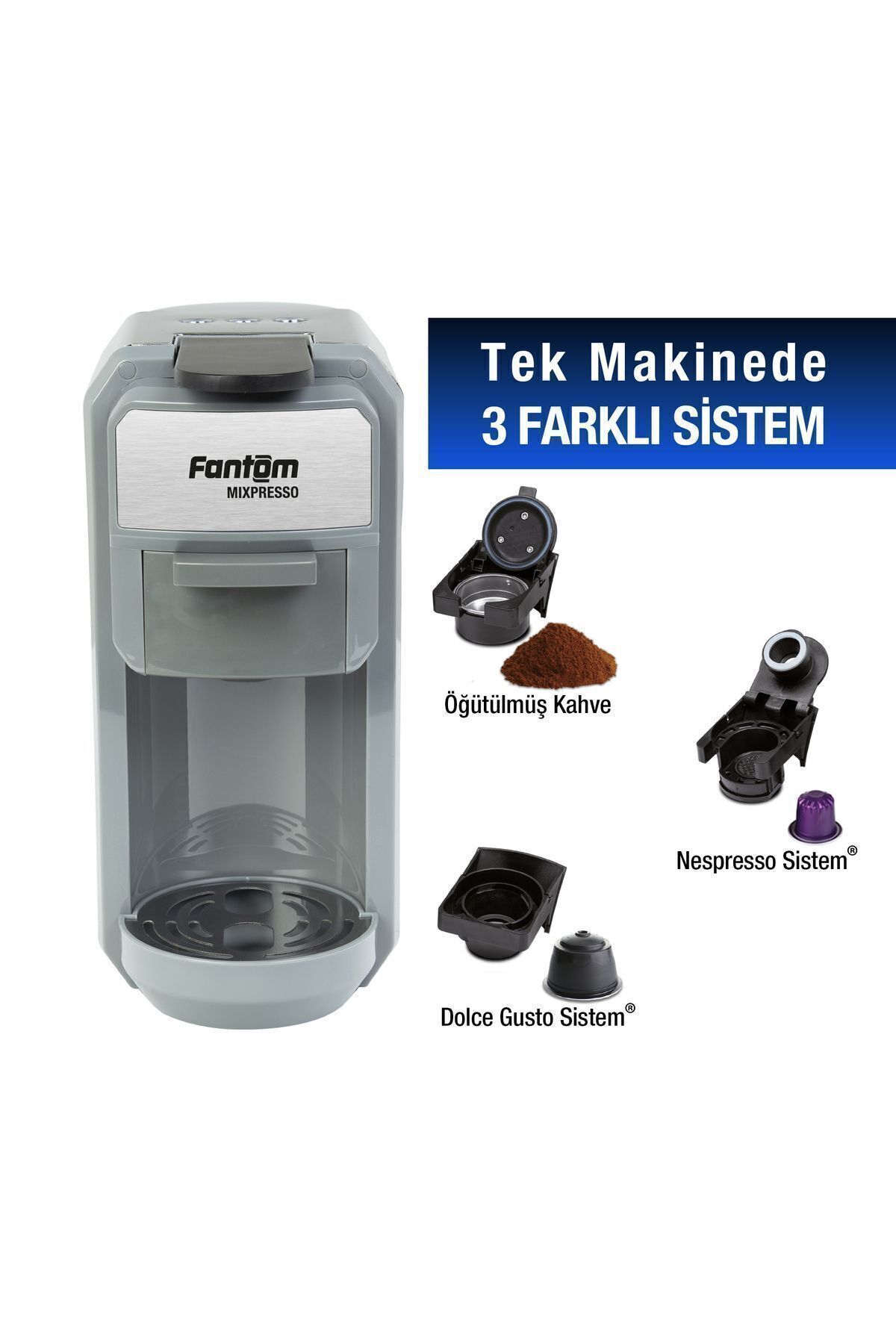 Mıxpresso Kapsüllü Kahve Makinesi 60 Adet Kapsül Hediyeli Gri Mıxpresso Kapsüllü Kahve Makinesi 60 Adet Kapsül Hediyeli Gri