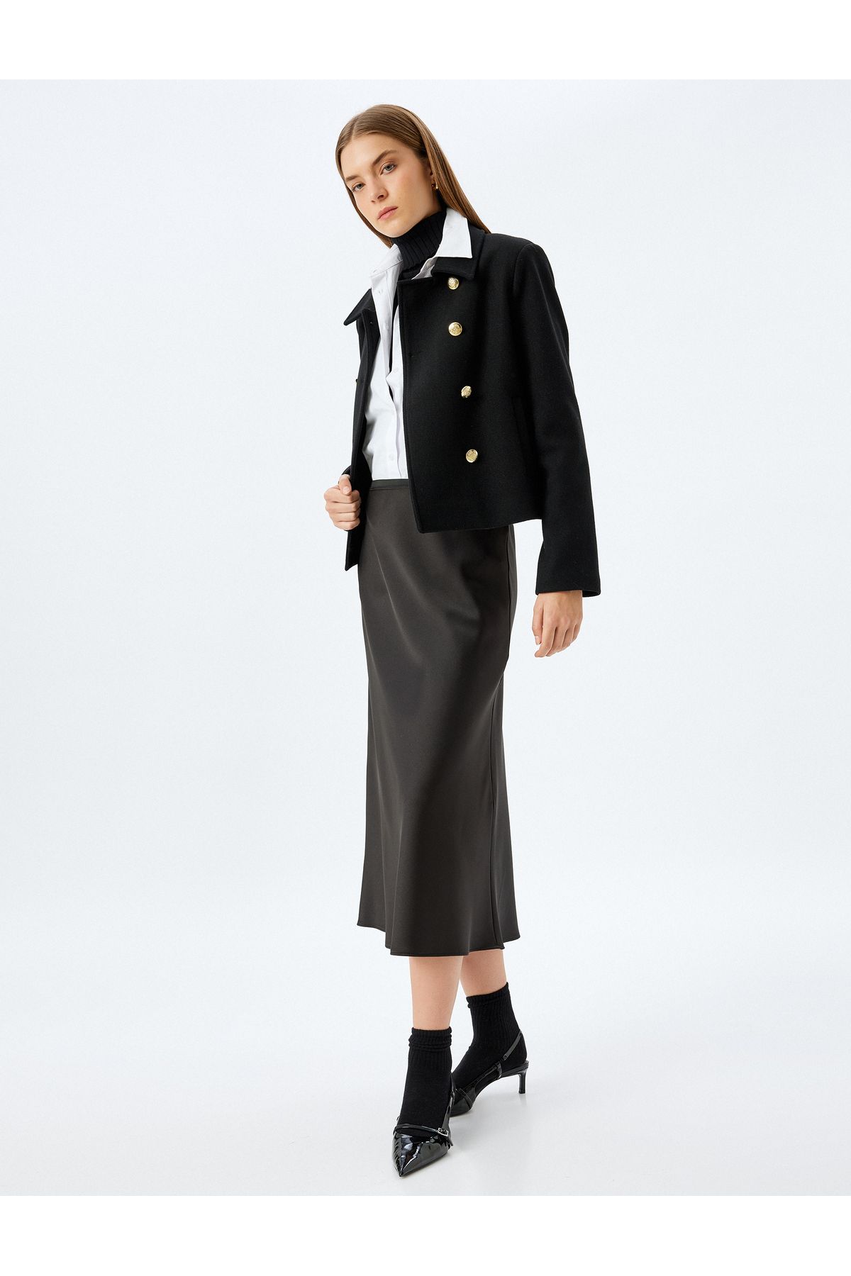 Standart Bel Slim Fit A kesim Midi Boy Saten Etek Standart Bel Slim Fit A kesim Midi Boy Saten Etek