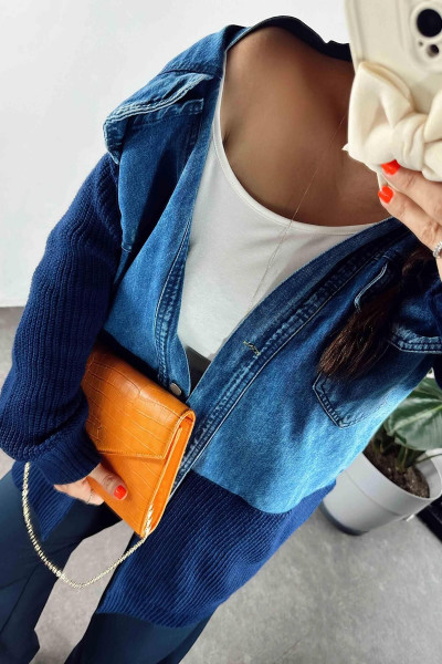 Kalın Örme Denim Detay Uzun Kadın Hırka Lacivert Kalın Örme Denim Detay Uzun Kadın Hırka Lacivert