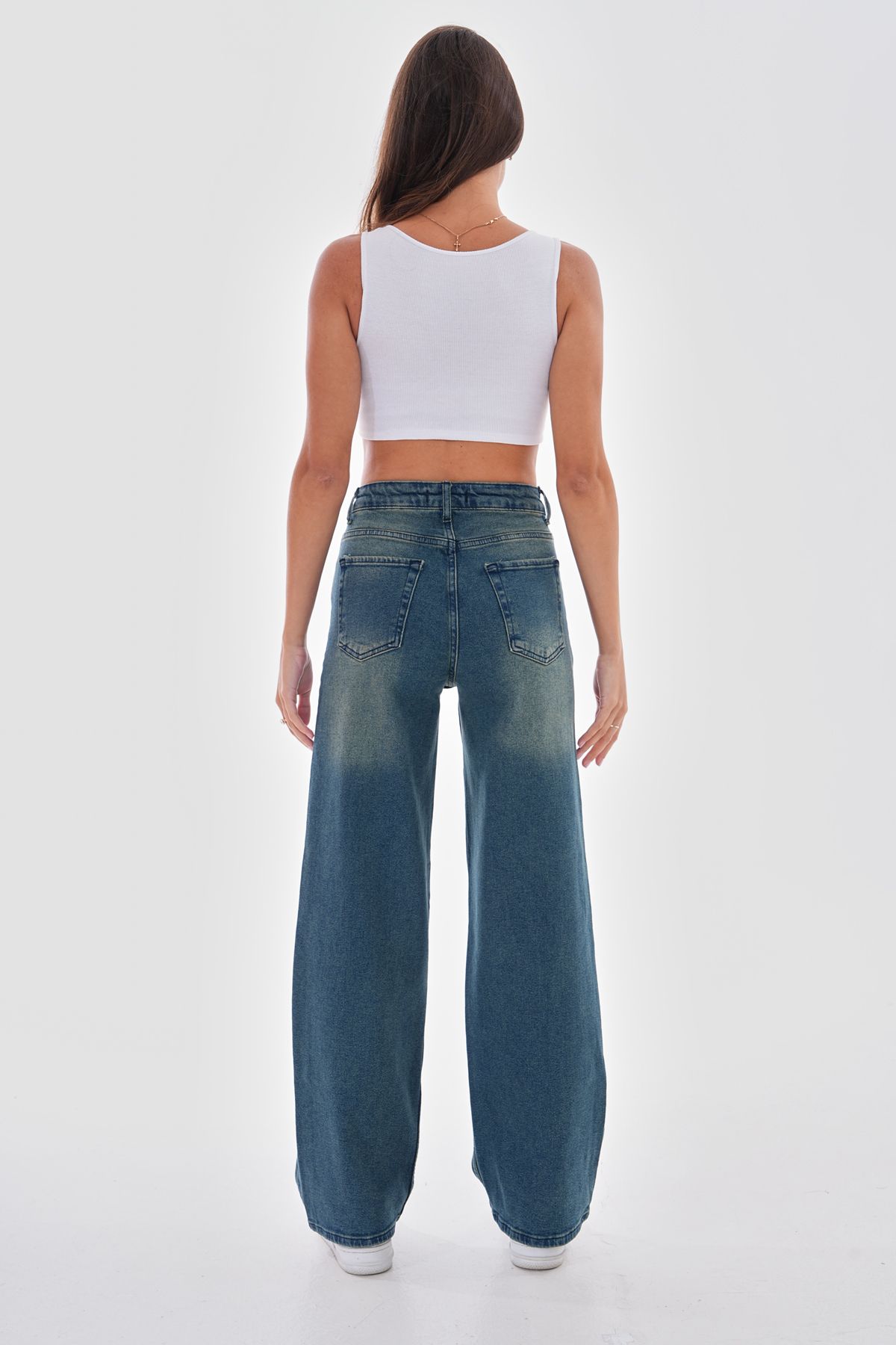 Kadın Yüksek bel Soluk Efektli Vintage Palazzo Jeans Kadın Yüksek bel Soluk Efektli Vintage Palazzo Jeans