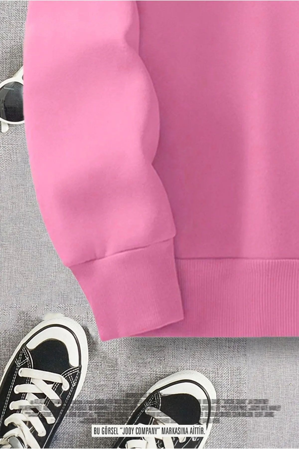 Yarım Fermuarlı Yıldız Baskılı Pembe Kadın Sweatshirt