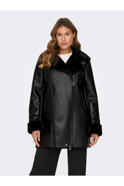 ONLMARIAM BONDED COAT İçi Kürklü Yandan Fermuarlı Yakası Kemer Detaylı Suni Deri Kaban ONLMARIAM BONDED COAT İçi Kürklü Yandan Fermuarlı Yakası Kemer Detaylı Suni Deri Kaban