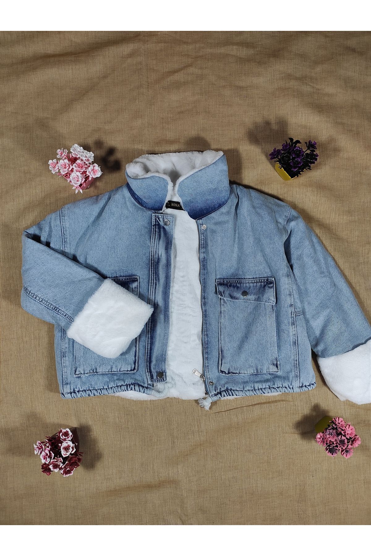 Oversize Peluş Kot Ceket Oversize Peluş Kot Ceket
