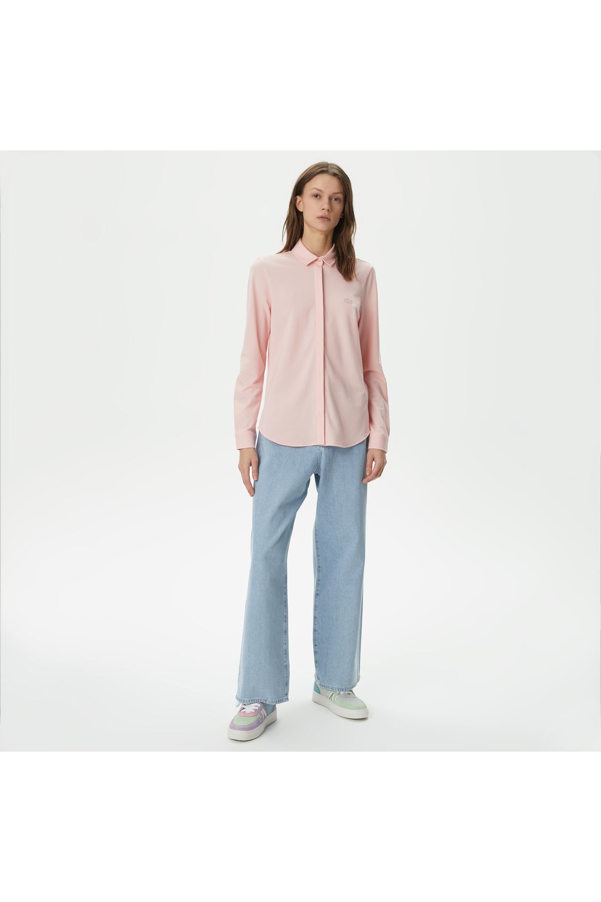 Kadın Slim Fit Organik Pamuk Pembe Gömlek Kadın Slim Fit Organik Pamuk Pembe Gömlek
