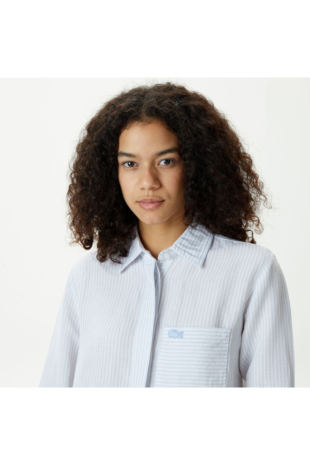 Kadın Relaxed Fit Çizgili Mavi Gömlek Kadın Relaxed Fit Çizgili Mavi Gömlek