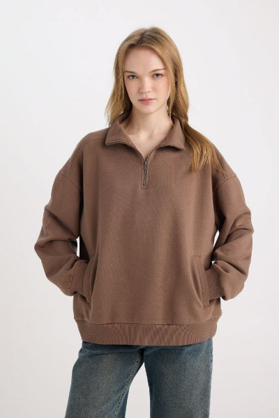 Siyah Oversize Geniş Kalıp Fermuarlı Dik Yaka Cepli Basic Düz Kalın Sweatshirt D7206ax24wn Siyah Oversize Geniş Kalıp Fermuarlı Dik Yaka Cepli Basic Düz Kalın Sweatshirt D7206ax24wn