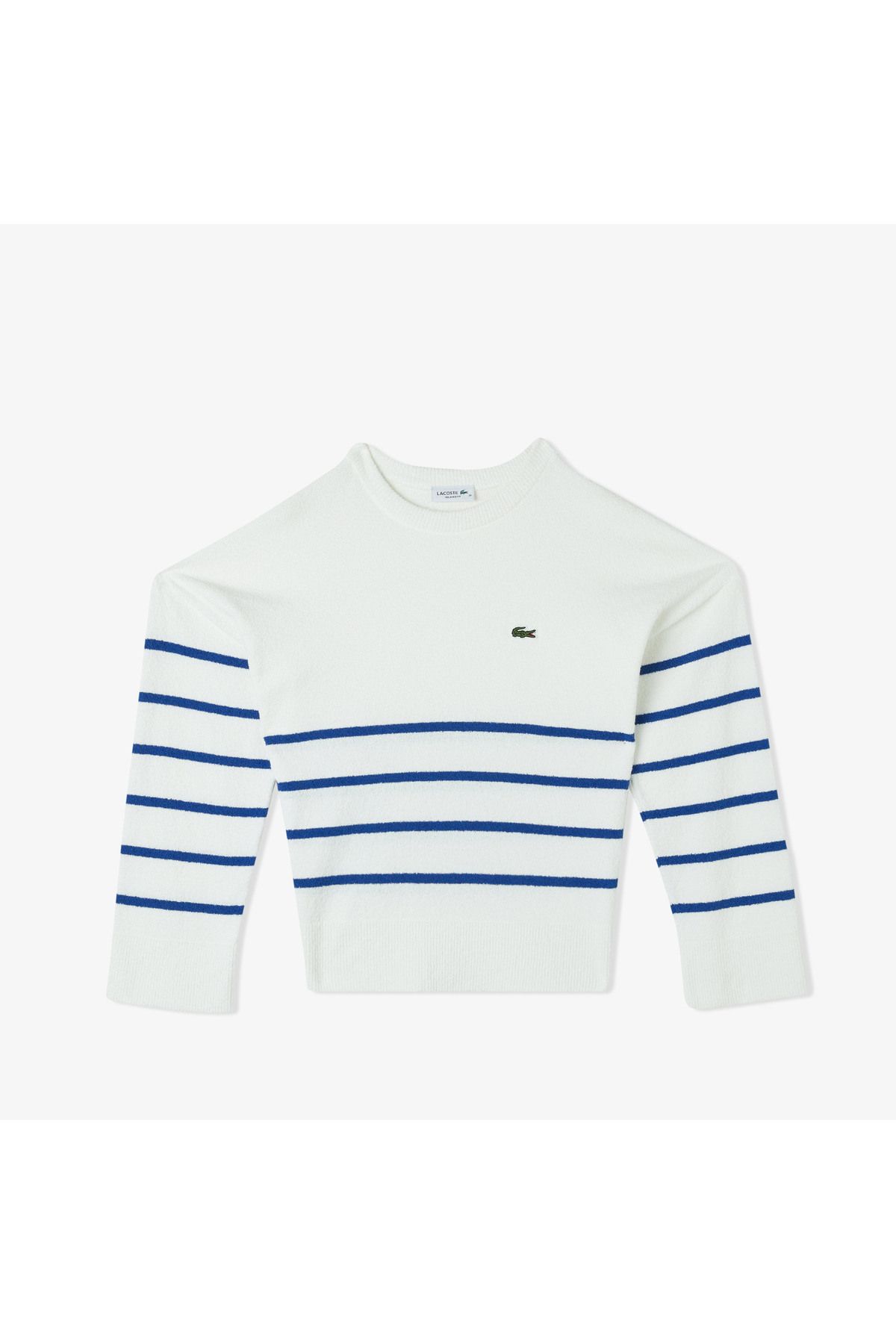 Kadın Relaxed Fit Bisiklet Yaka Çizgili Beyaz Triko Kadın Relaxed Fit Bisiklet Yaka Çizgili Beyaz Triko