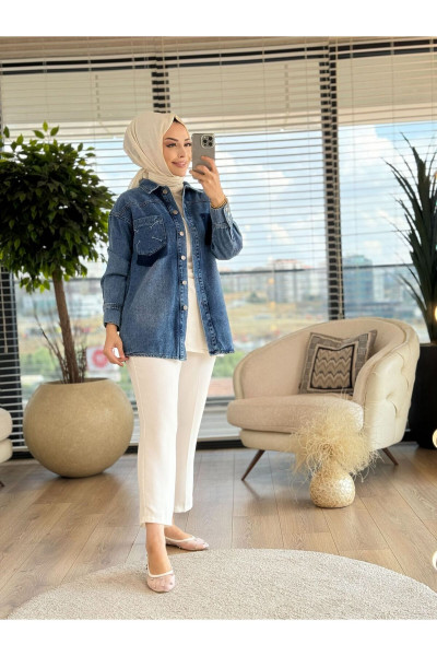 Kot Yamalı Ceket Koyu Kot Yamalı Ceket Koyu