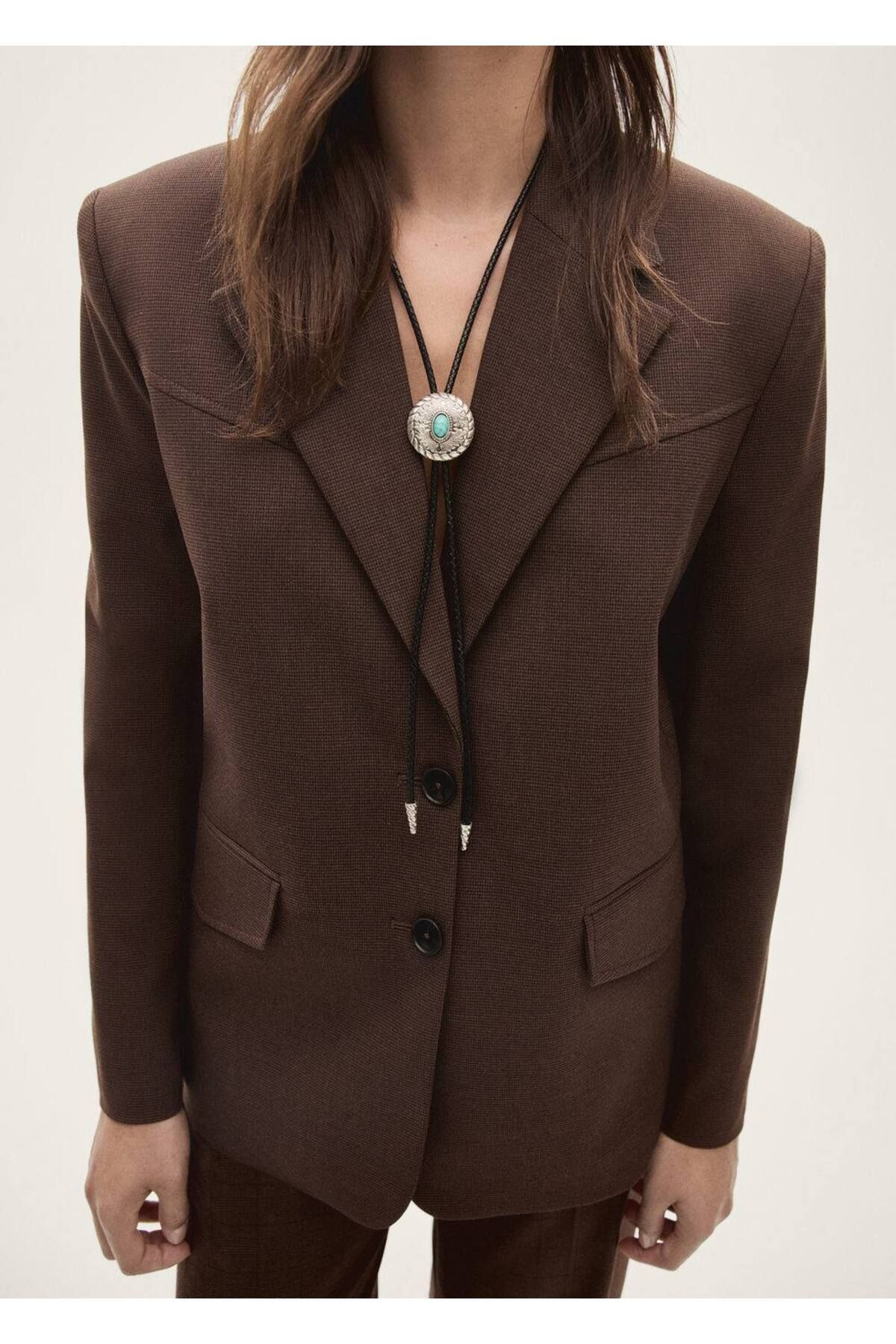 Mini kazayağı desenli kumaş blazer Mini kazayağı desenli kumaş blazer
