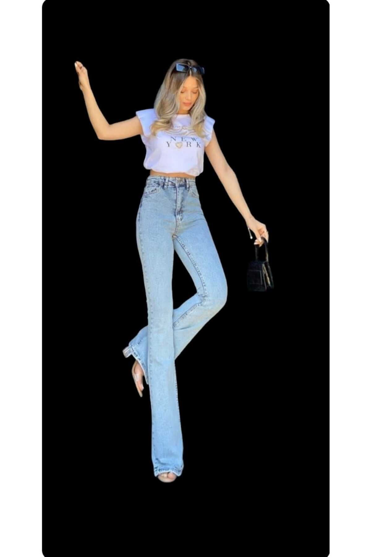 Zar Ispanyol Yüksek Bel Solmaz Mavi Kar Yıkama Kot Pantolon Toparlayıcı Jean Zar Ispanyol Yüksek Bel Solmaz Mavi Kar Yıkama Kot Pantolon Toparlayıcı Jean