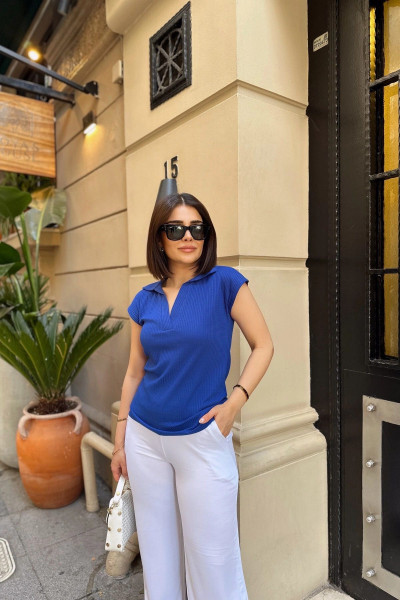Saks Polo Yaka, Kısa Kol, Fitilli Kaşkorşe Kumaş, Basic Kalıp/Kesim, Spor Ve Günlük Bluz & T-Shirt Saks Polo Yaka, Kısa Kol, Fitilli Kaşkorşe Kumaş, Basic Kalıp/Kesim, Spor Ve Günlük Bluz & T-Shirt