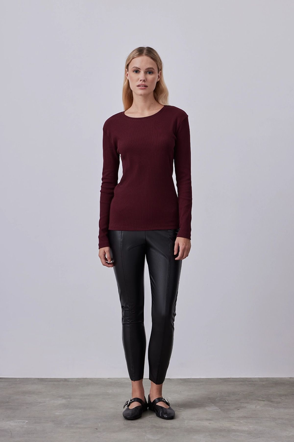 Uzun Kollu Basic Pamuk Tshirt - Bordo Uzun Kollu Basic Pamuk Tshirt - Bordo