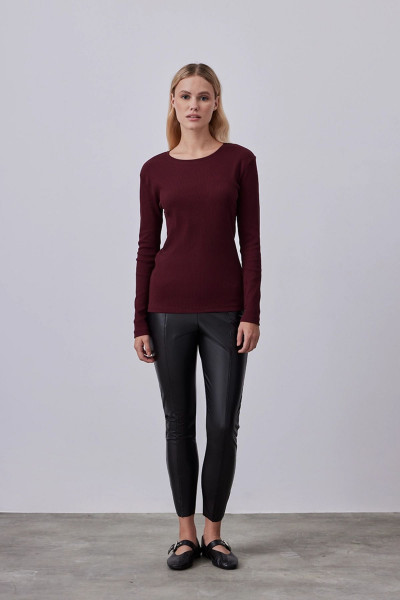 Uzun Kollu Basic Pamuk Tshirt - Bordo Uzun Kollu Basic Pamuk Tshirt - Bordo