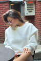 Kadın Bisiklet Yaka Basic Oversize Sweatshirt EKRU