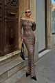 Kahverengi Buf Leopar Madonna Uzun Kol Kadın Sandy Midi Elbise Kahverengi Buf Leopar Madonna Uzun Kol Kadın Sandy Midi Elbise