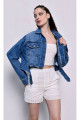 Duke Kemerli Yıpratmalı Denim Crop Kot Ceket